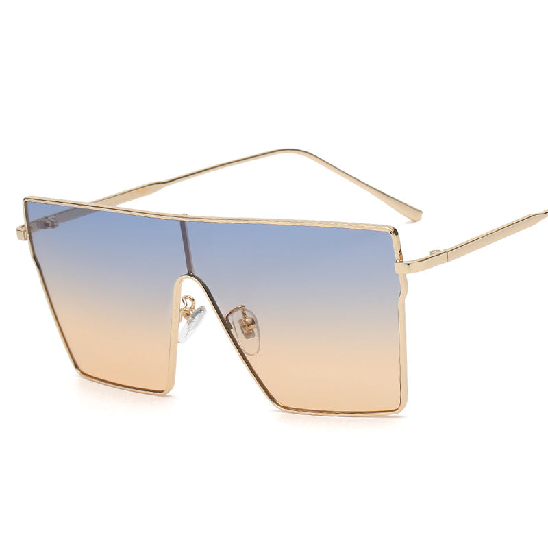 New Fashion Large Frame Square Sunglasses Women's Trendy One Piece Metal Sunglasses