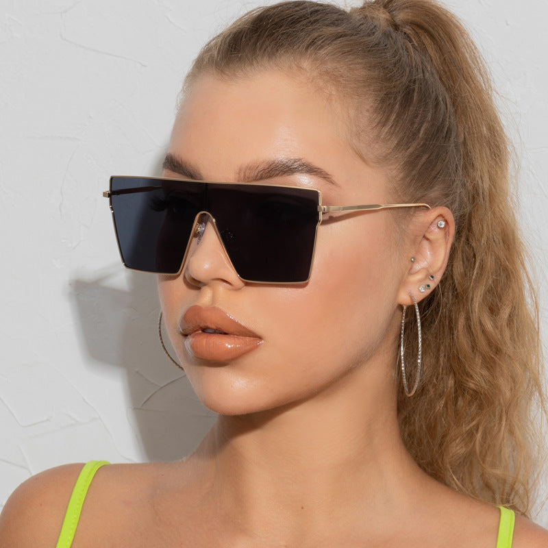 New Fashion Large Frame Square Sunglasses Women's Trendy One Piece Metal Sunglasses