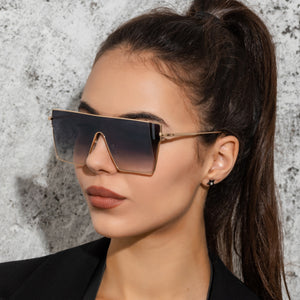 New Fashion Large Frame Square Sunglasses Women's Trendy One Piece Metal Sunglasses