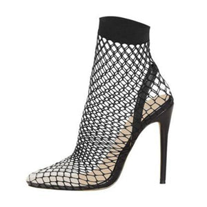 Pointed Toe Heels Summer Fishnet Sandals Mesh Holes Sexy Female Shoes Party High Heel Ankle Boots