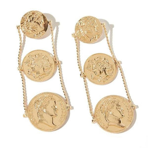 SHIXIN Hiphop Big Portrait Coin Drop Earrings for Women Layered Long Earrings Hanging 2020 Large Earrings Statement Jewelry Gift