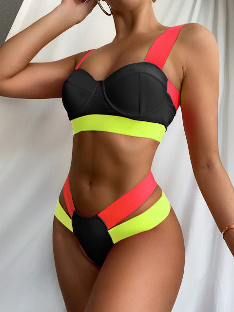 Ellolace Women's Swimsuits Sexy Swimwear Patchwork Bikini 2020 Woman Push up Biquini Neon Bikinis Swimsuit Bathing Suits 2021