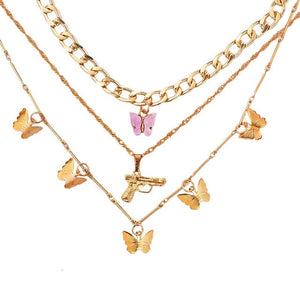 Bohemian Multilayer Necklaces For Women Men Gold Butterfly Portrait Coin Cross Crystal Chokers Necklace Trendy New Jewelry Gifts