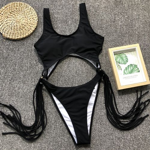 Sexy High cut Out one piece Swimsuit women Tassel swimwear Female Brazilian Bathing Suit String leopard bikini 2021 monokini new