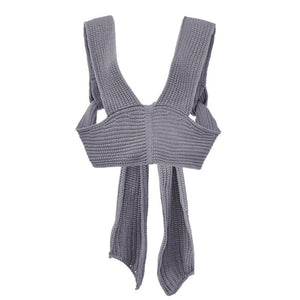 OMCHION Pull 2021 Spring Summer Bow Cross Strap Knitted Sweater Vest Women Sexy Crop Top DIY Tie Clothing Sleevless Jumper LN08