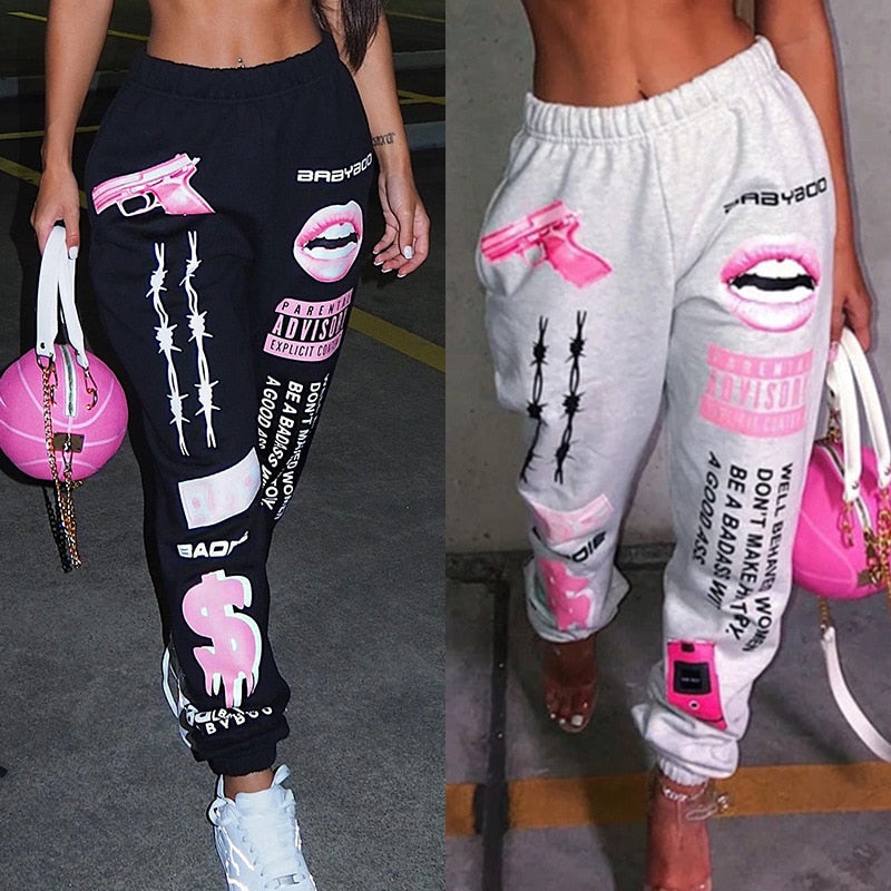 New Hip Hop Graphic Print Sweatpants Women Joggers Trousers Harajuku High Waist Loose Casual Streetwear Pants Sport Pants Female