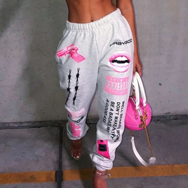 New Hip Hop Graphic Print Sweatpants Women Joggers Trousers Harajuku High Waist Loose Casual Streetwear Pants Sport Pants Female