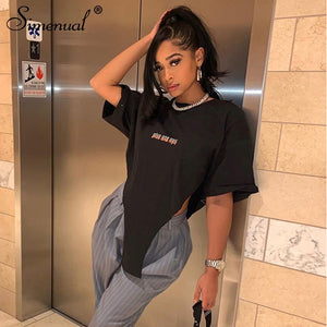 Simenual Letter Print Urban Style Casual T Shirts Oversized Streetwear Short Sleeve Women Crop Top Fashion Streetwear Tees Hot