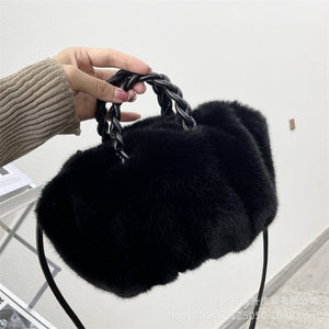 Women's Shopper Bag Plush Tote Shoulder Bags For Women 2021 Fluffy Female Handbag Fur Ladies Hand Shoppers Bag Black Sac A Main