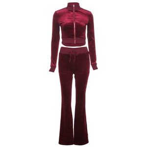 Sisterlinda Velvet Casual Women Tracksuit 2 Piece Set Long Sleeve Zipper Sweatshirt Top+Bandage Straight Pants Female Streetwear