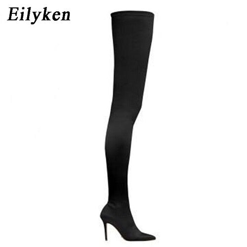 Eilyken 2022 Thigh High Boots Over The Knee Elastic Stretch Boots Women Botas Mujer Sexy Knee High Heels Sock Boots New